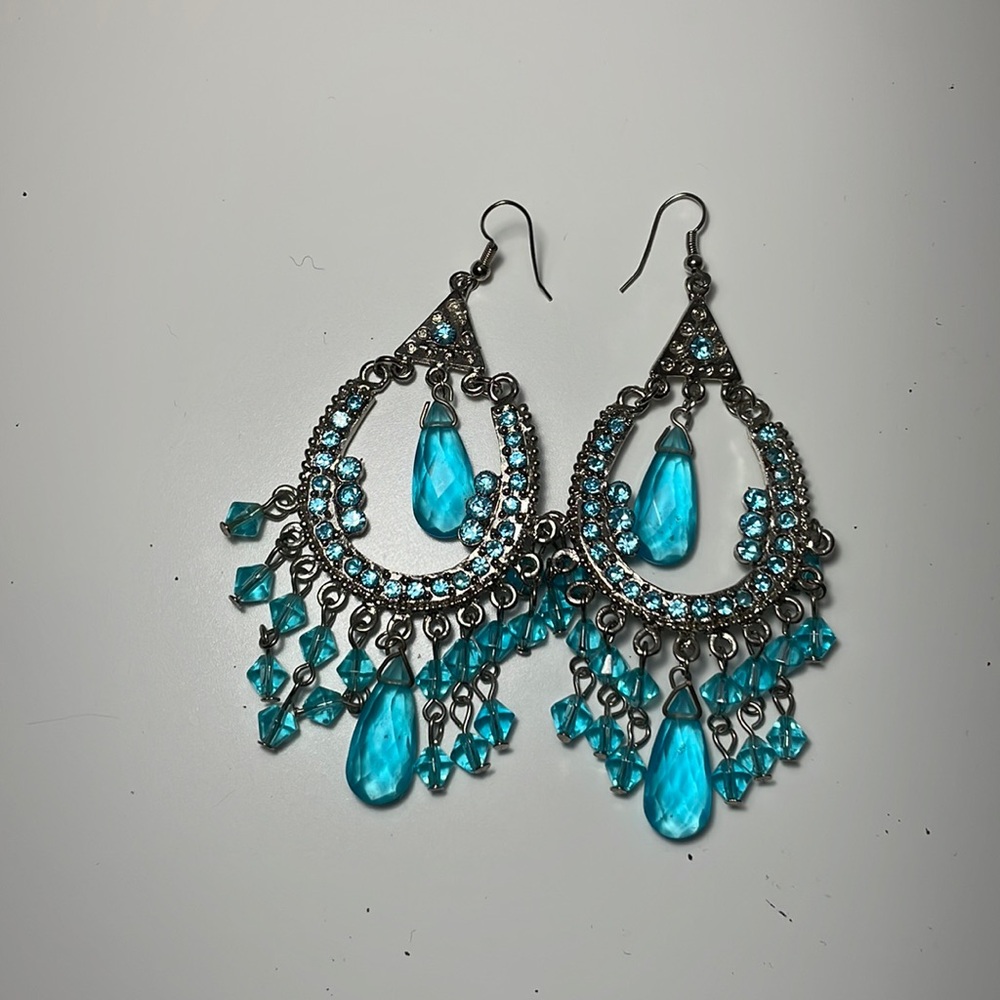 Elegant Silver and Blue Chandelier Earrings